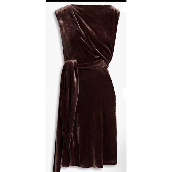 Salvatore Ferragamo Belted Draped Velvet Crushed-velvet Dress Size 40 (US 6 )NWT - Picture 9 of 15